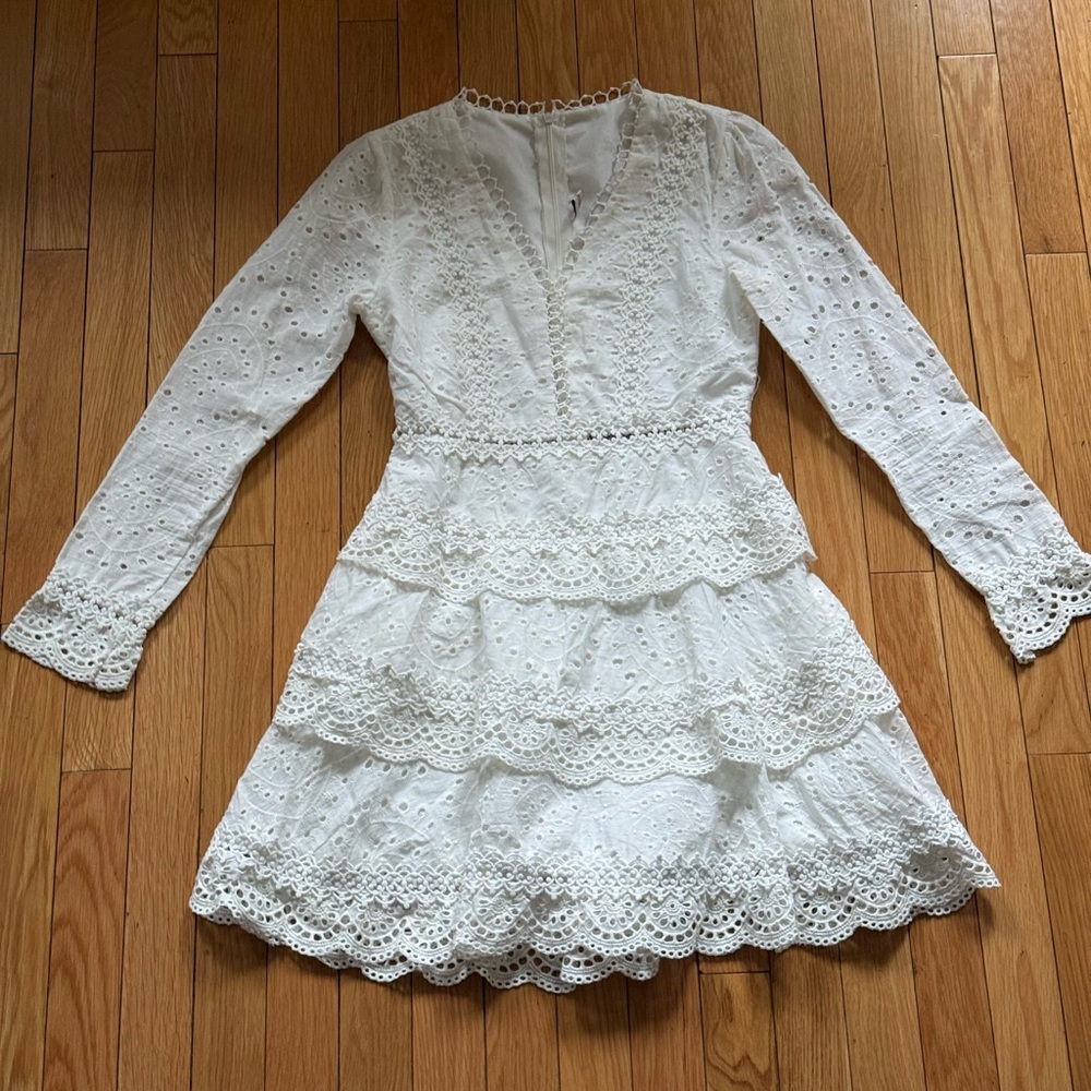 Storets White Satin with Lace Trim